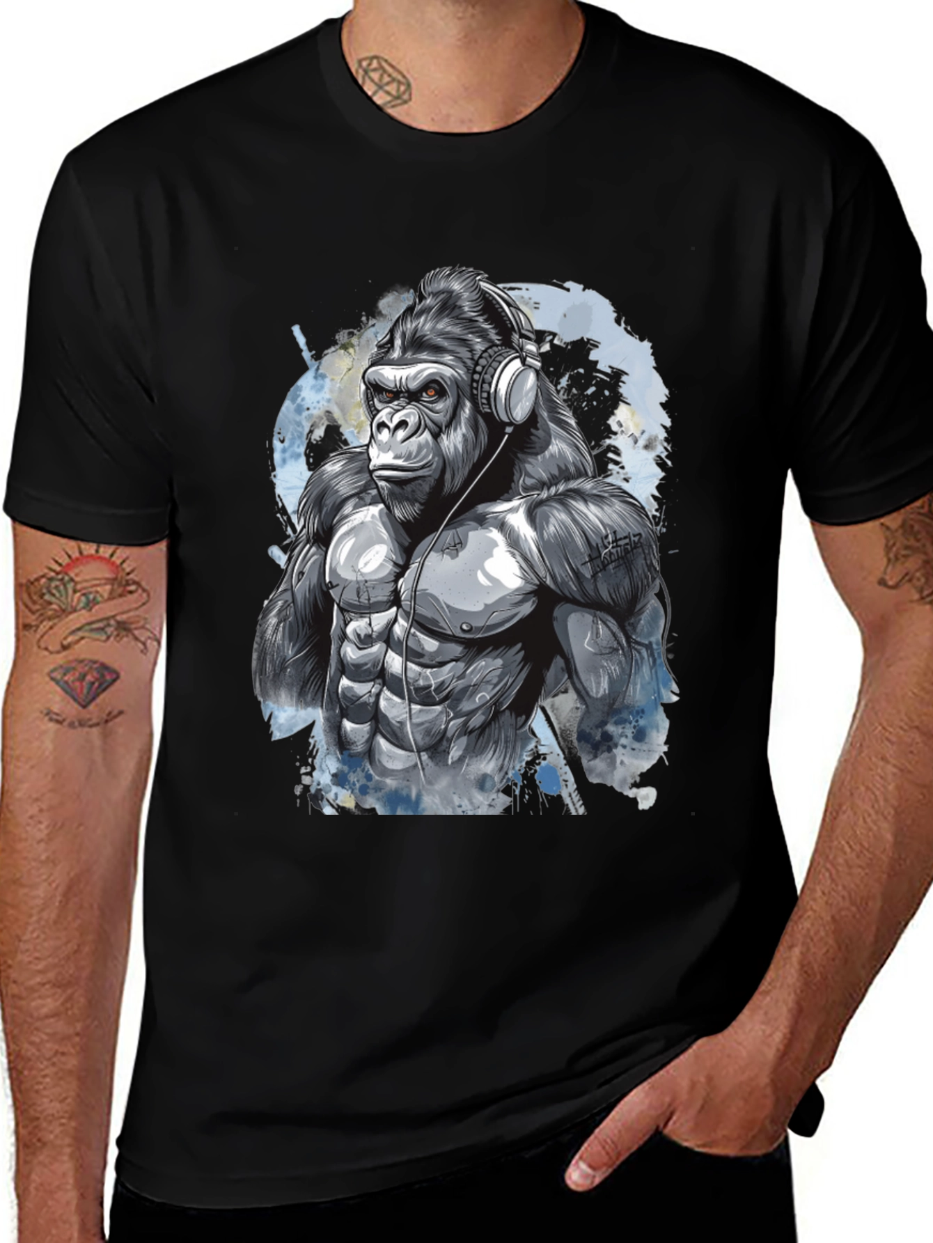 Variant 7 of Gorilla DJ Graphic Tee - Cool Black T-Shirt