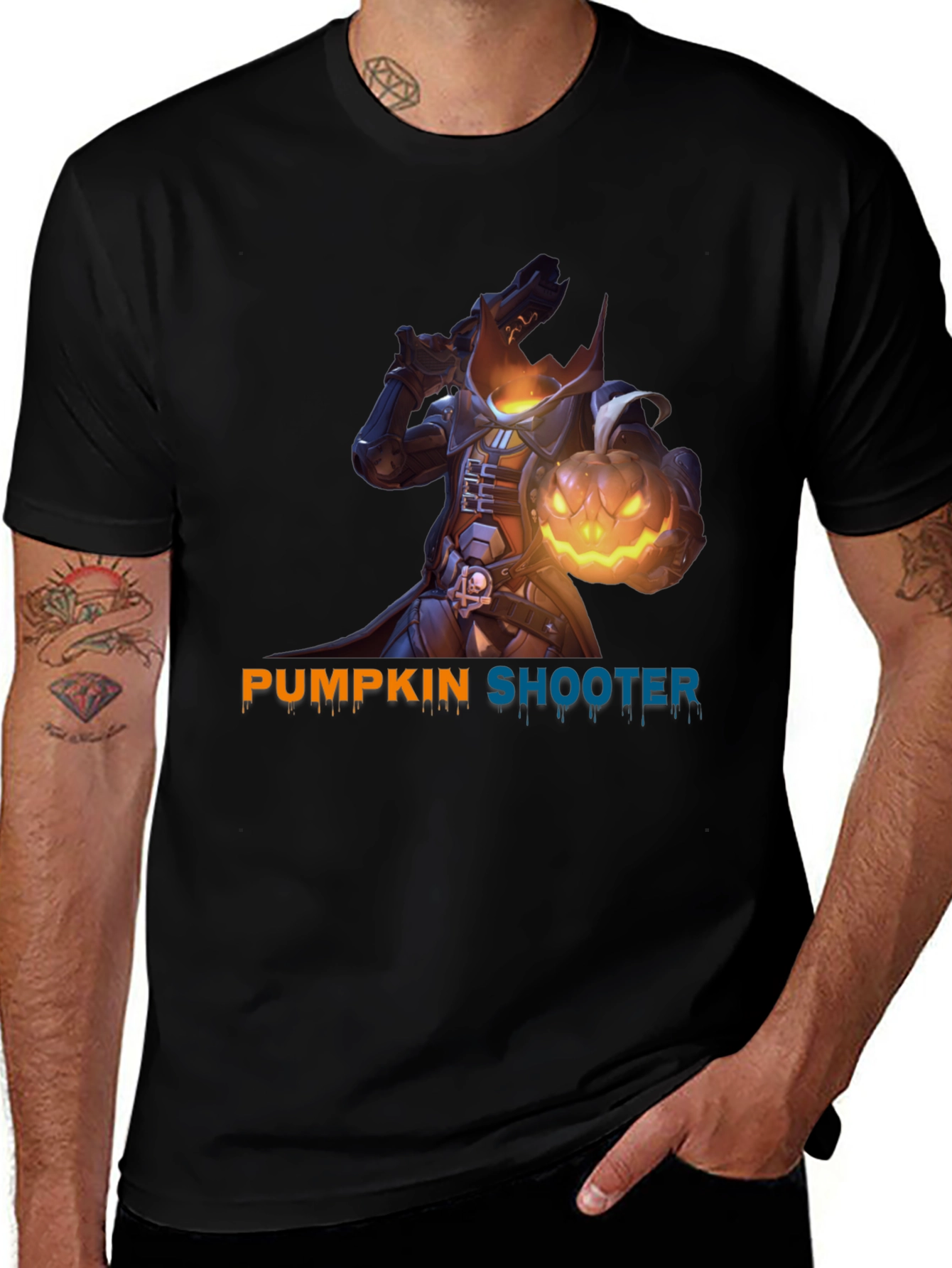Pumpkin Shooter Black T-Shirt Halloween