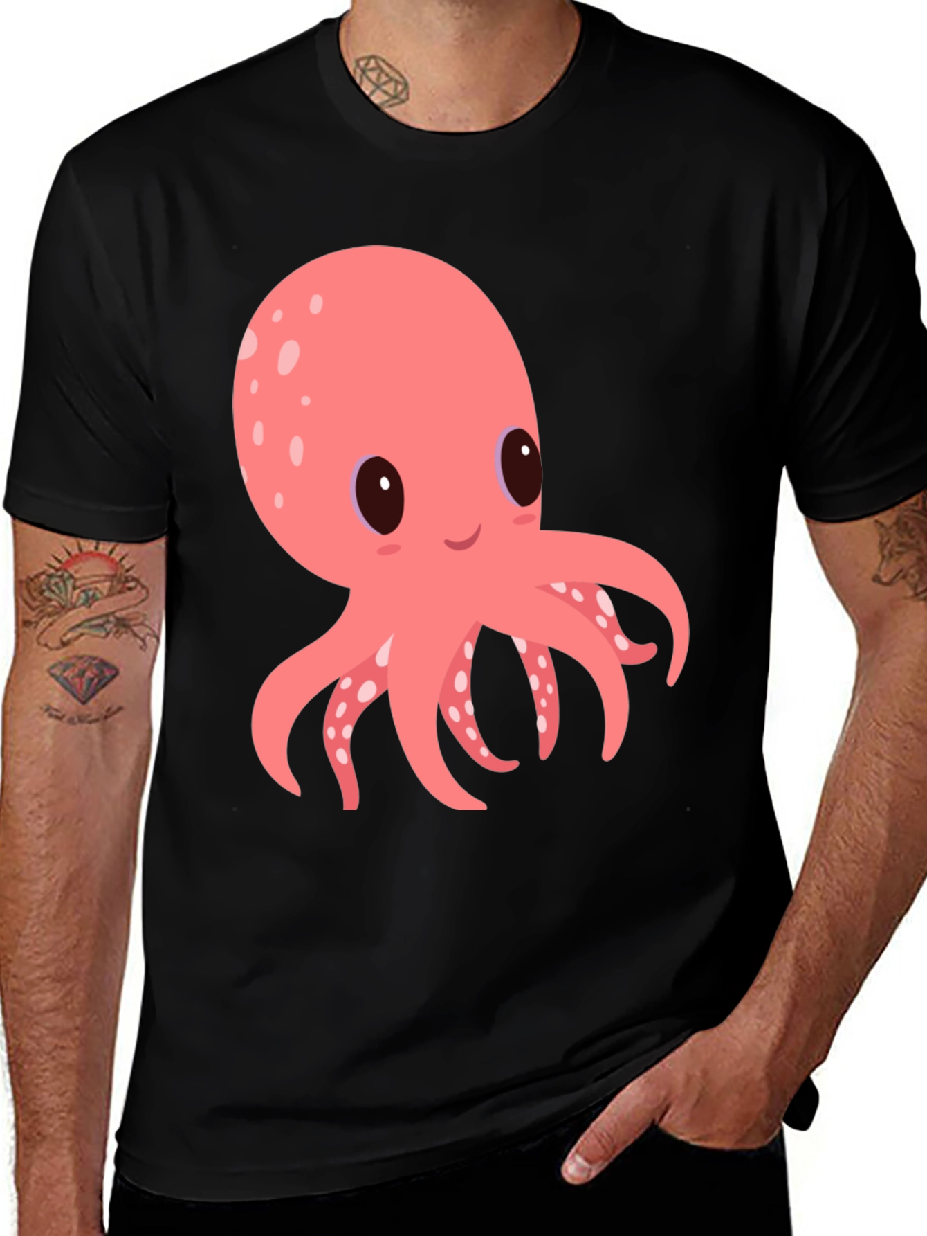 Variant 9 of Cute Octopus Graphic Tee - Black Cotton Comfort