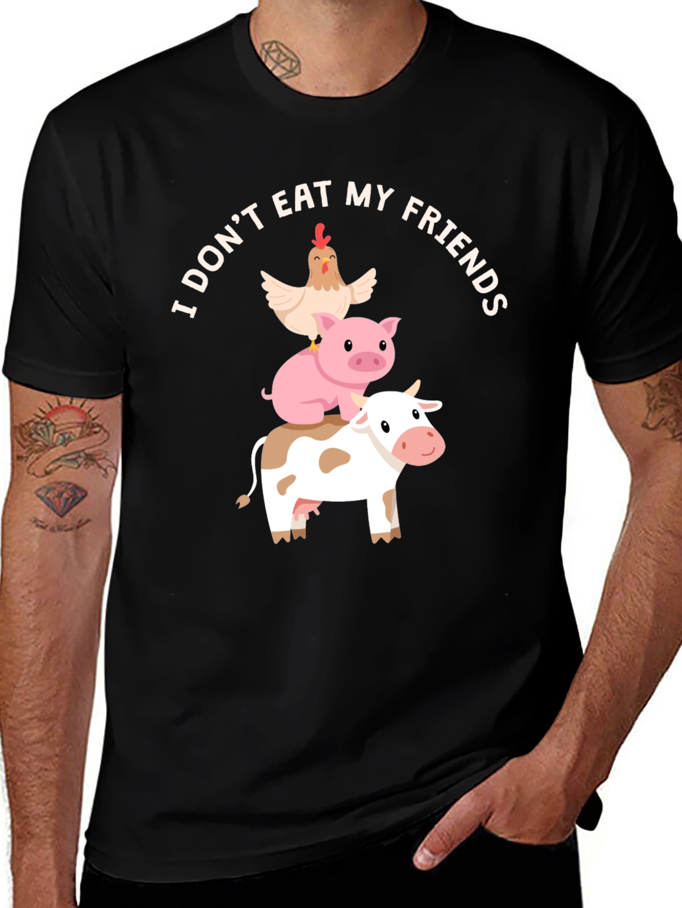Variant 13 of Vegan T-Shirt - I Don't Eat My Friends Animal Graphic Tee