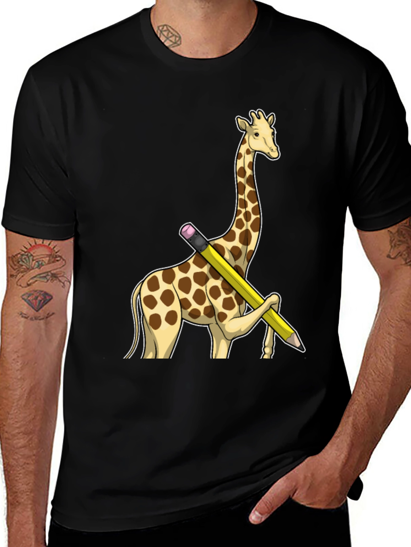 Variant 25 of Giraffe Pencil T-Shirt - Black Graphic Tee