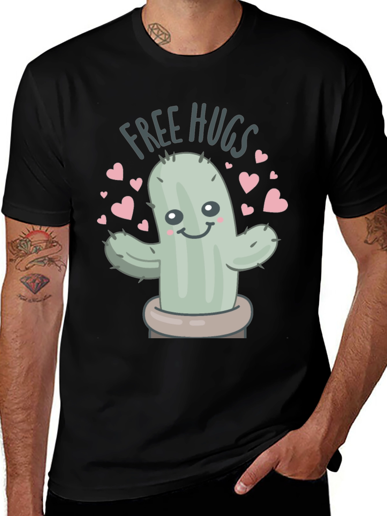 Variant 24 of Free Hugs Cactus Graphic Tee - Unisex Black T-Shirt