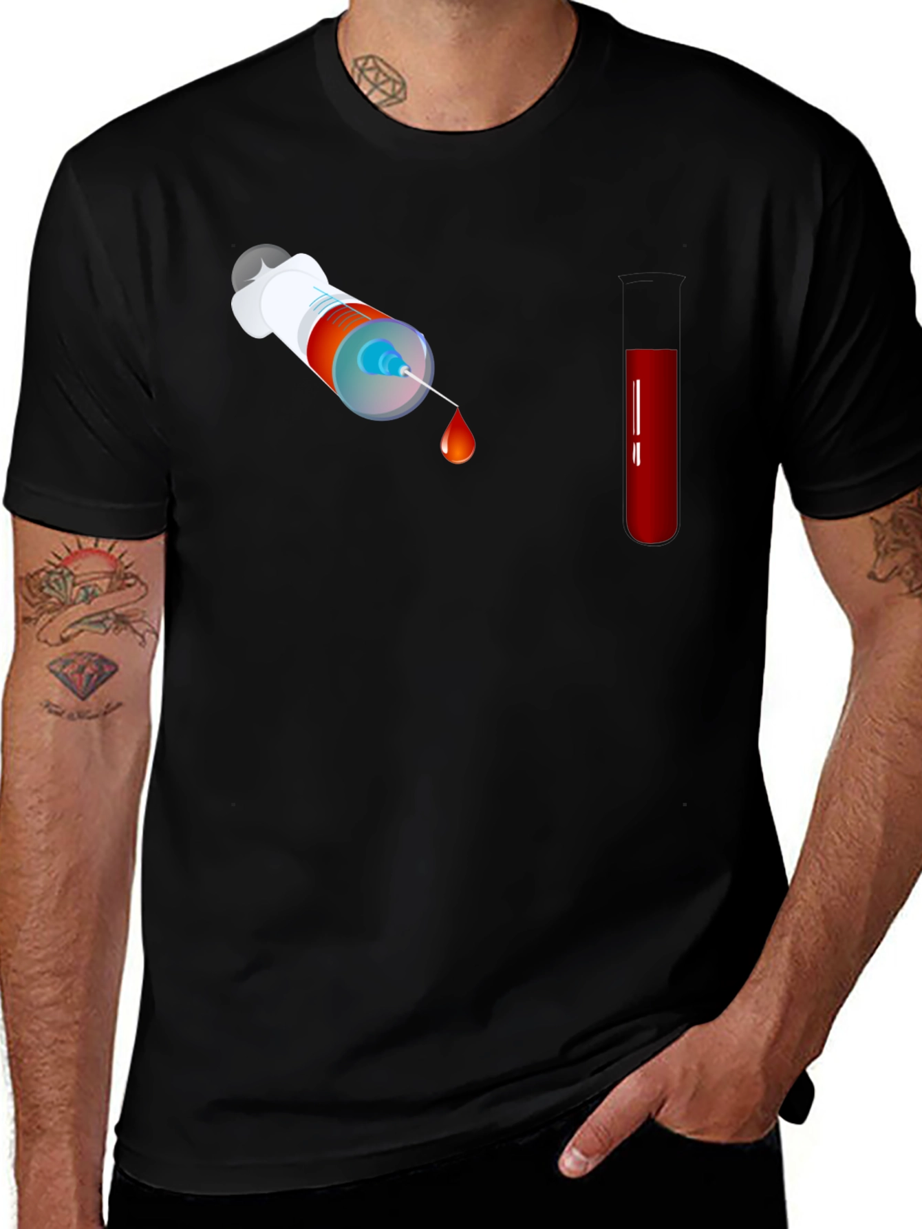 Variant 30 of Novelty Medical Tee: Syringe & Blood Test