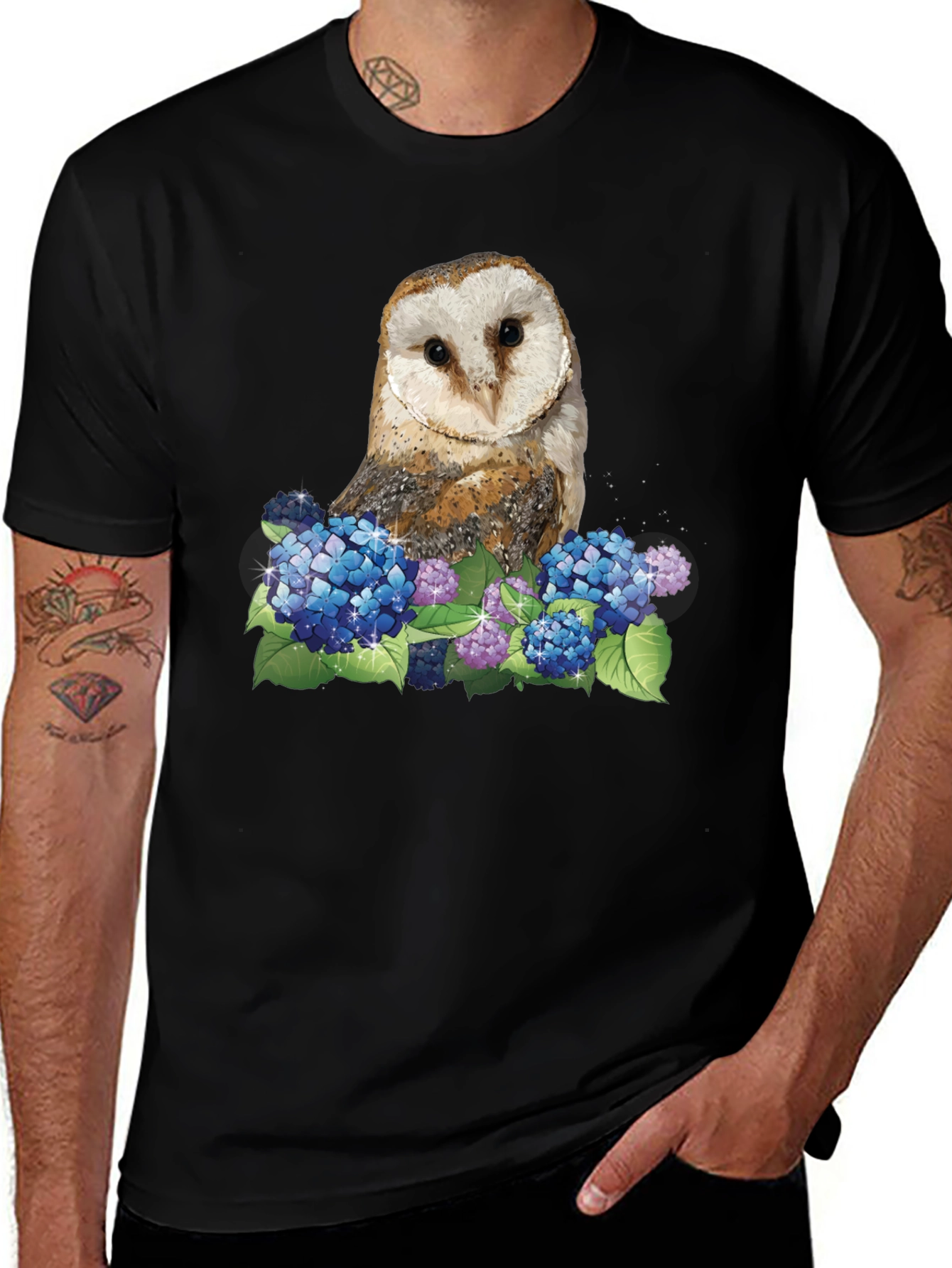 Variant 30 of Owl & Hydrangea Graphic Tee