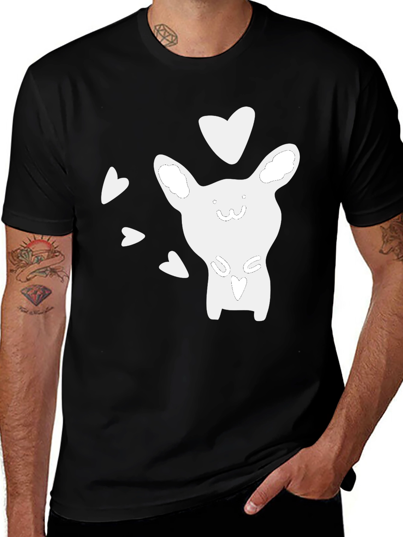 Cute Cartoon Animal Heart Graphic Black T-Shirt