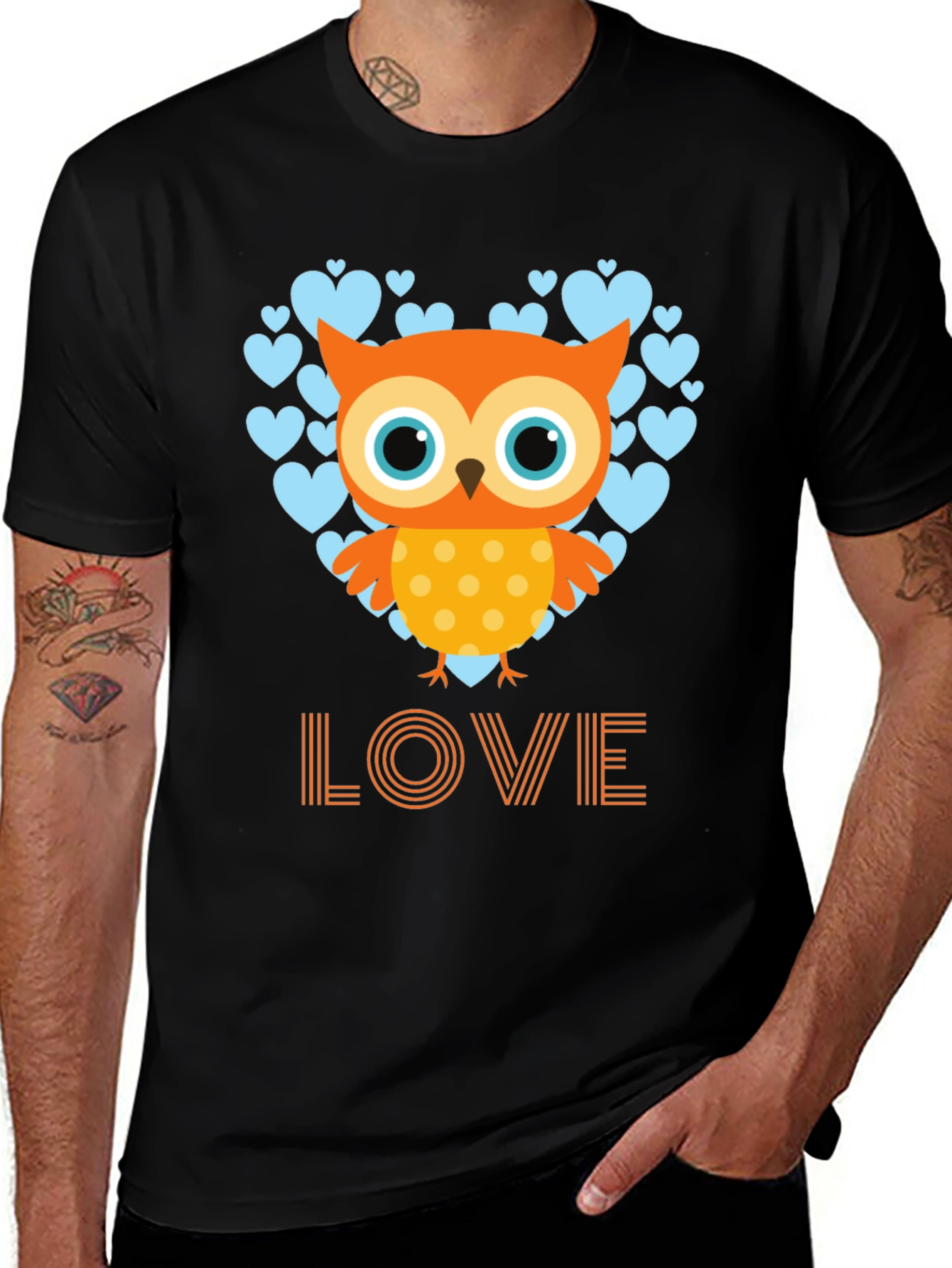 Variant 5 of Owl Love Graphic Tee - Men's Black T-Shirt