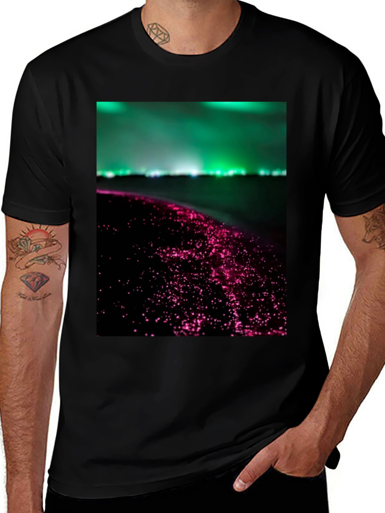 Variant 10 of Glowing Beach T-Shirt - Unique Bioluminescence Design