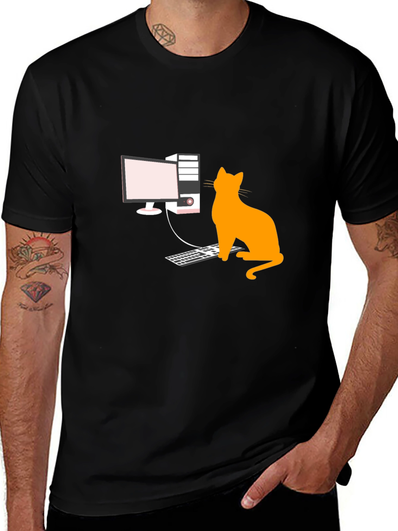 Variant 3 of Cat at Computer T-Shirt - Funny Tech Lover Tee