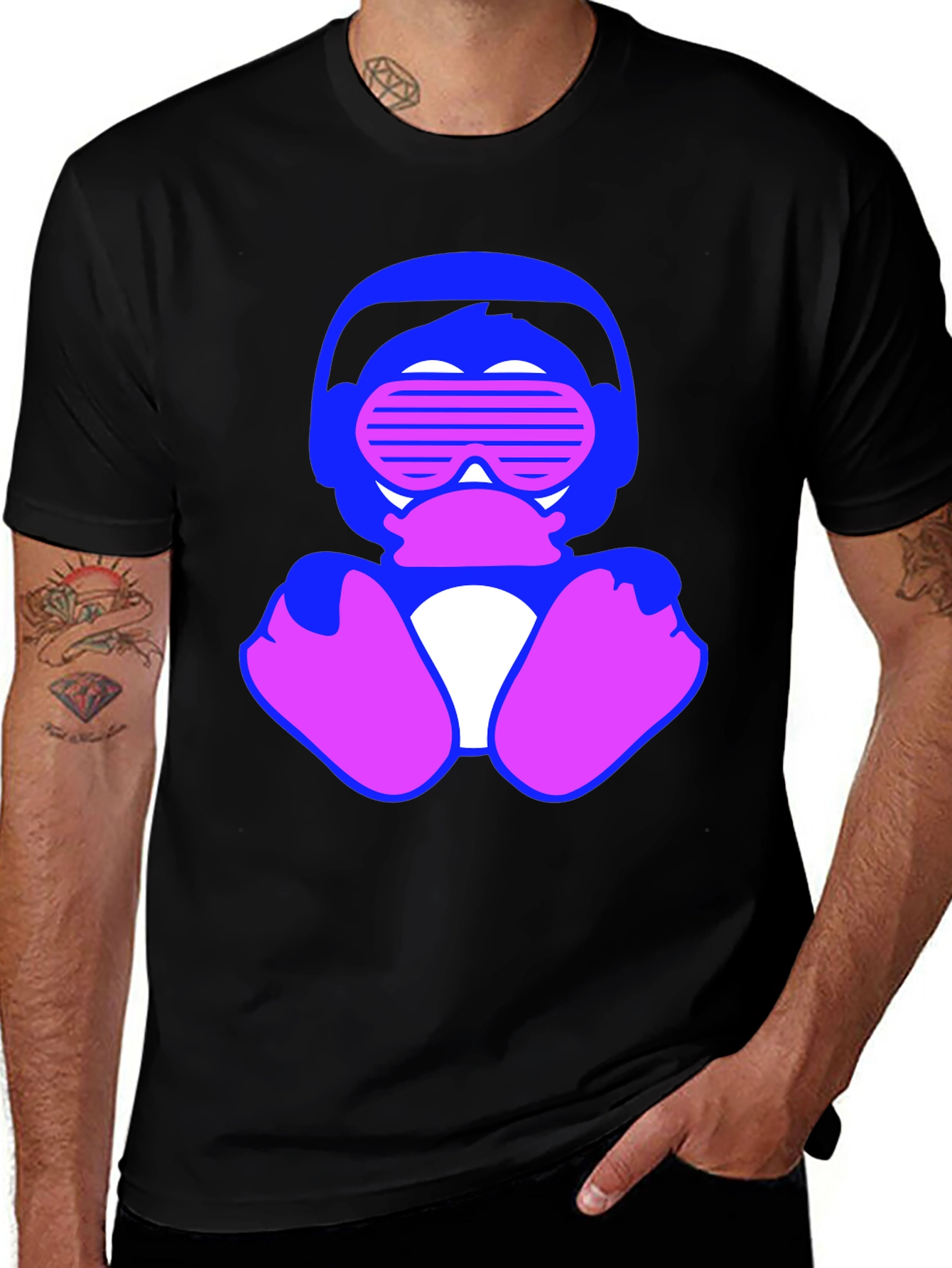Variant 14 of Retro Duck T-Shirt: Blue & Pink Graphic Tee
