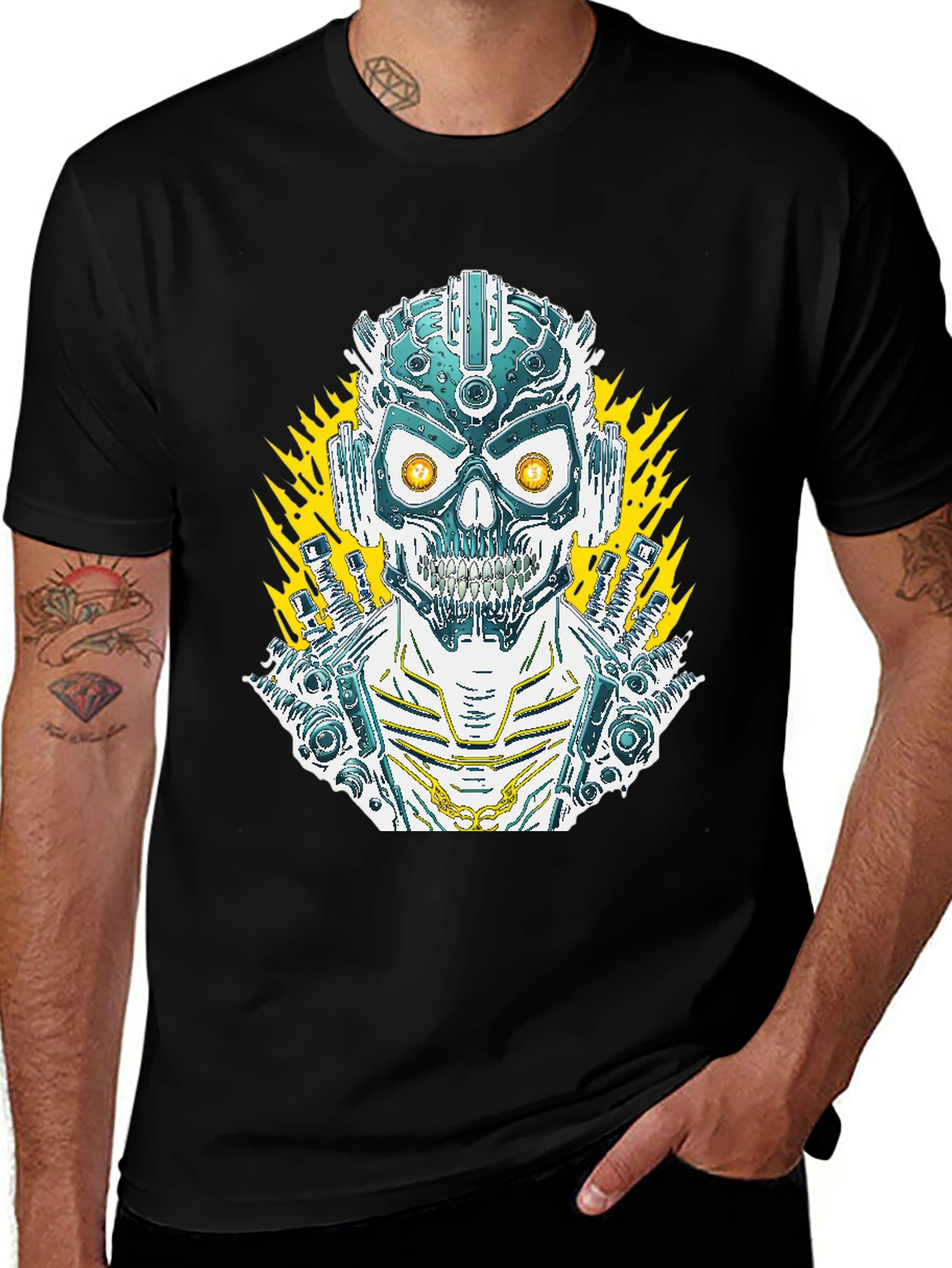 Variant 20 of Cyberpunk Skull Graphic Tee - Men's Black T-Shirt