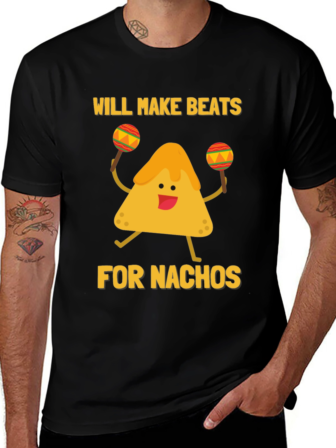 Variant 8 of Will Make Beats for Nachos Black Graphic Tee