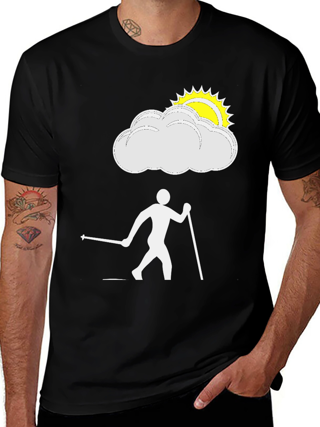 Variant 30 of Cloudy Hiker Graphic Tee - Black Cotton T-Shirt