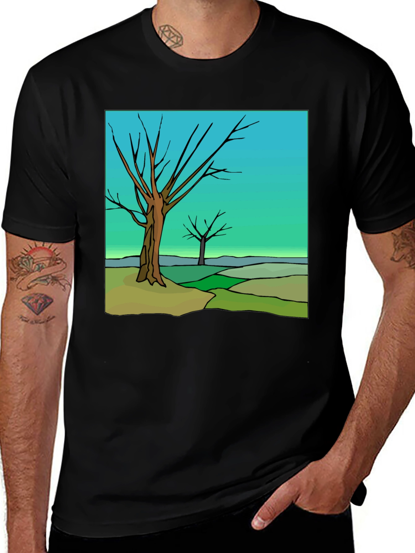 Variant 2 of Abstract Tree Graphic Black T-Shirt