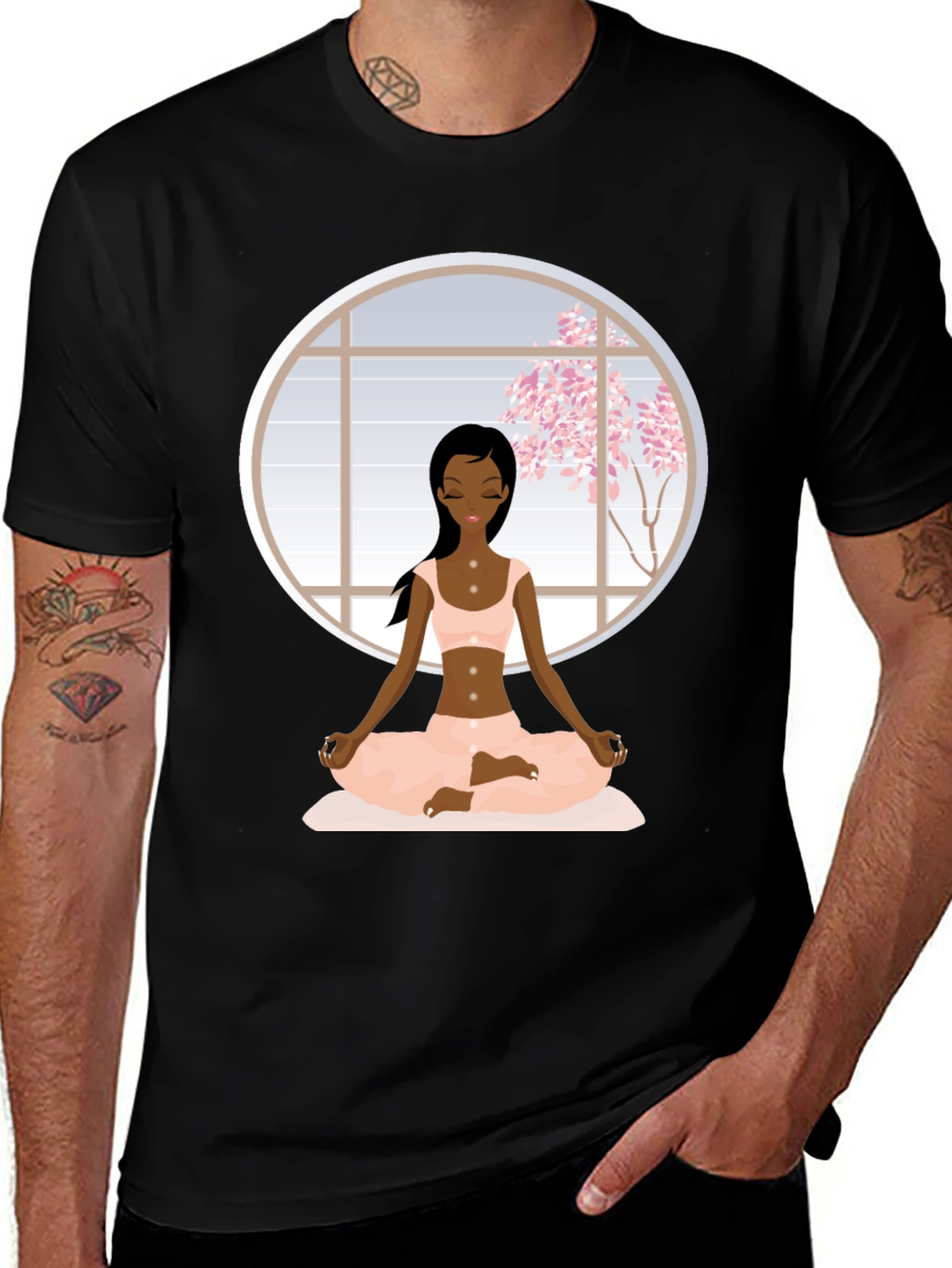 Variant 29 of Yoga Meditation T-Shirt - Black Cotton Tee