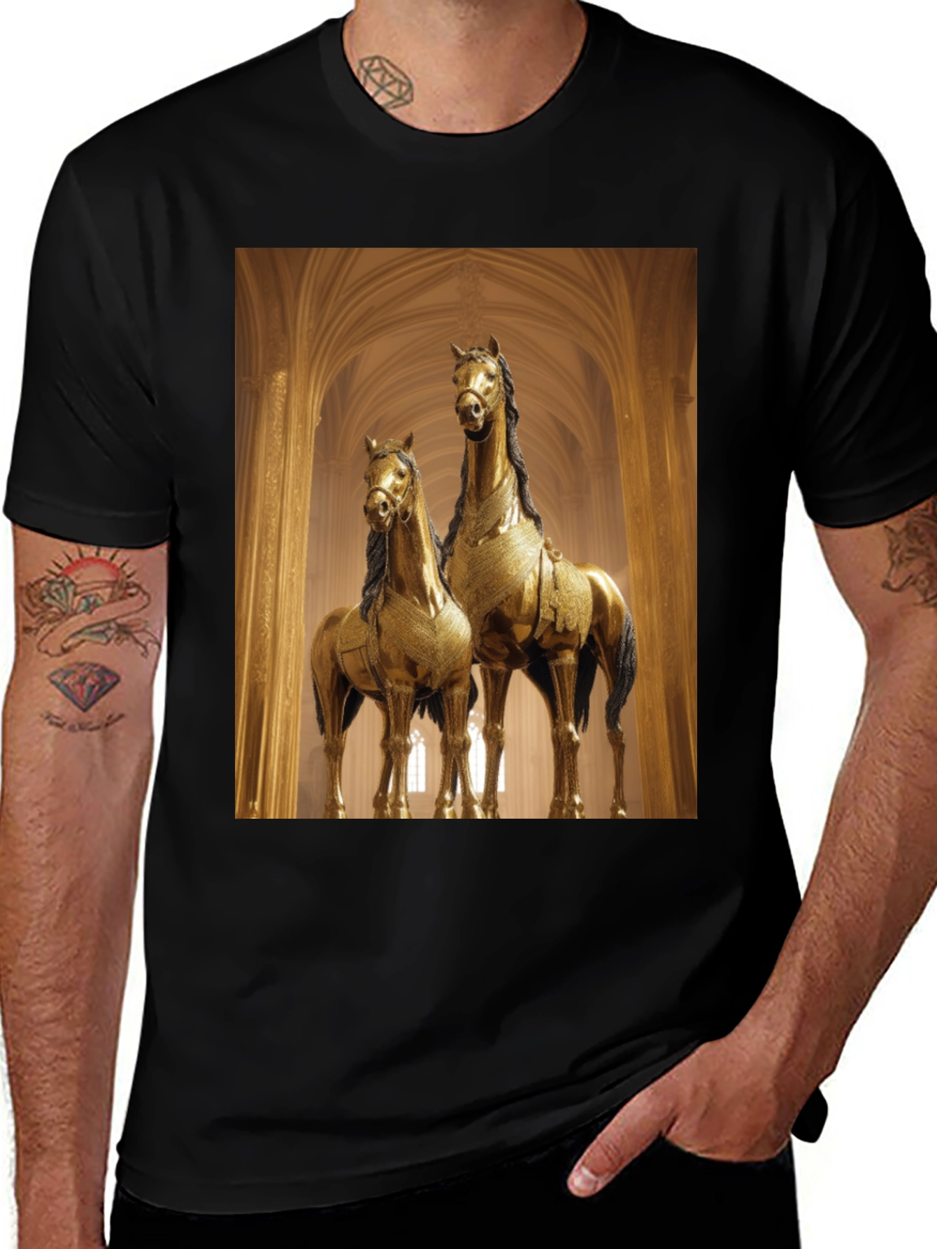 Horse Statue Graphic Black T-Shirt
