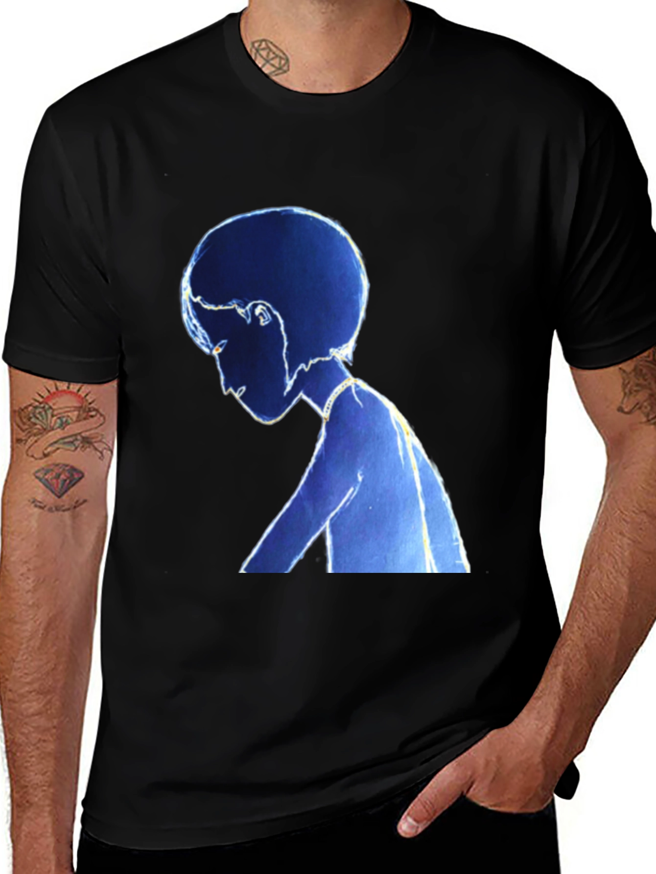 Variant 22 of Stylized Blue Figure Black T-Shirt