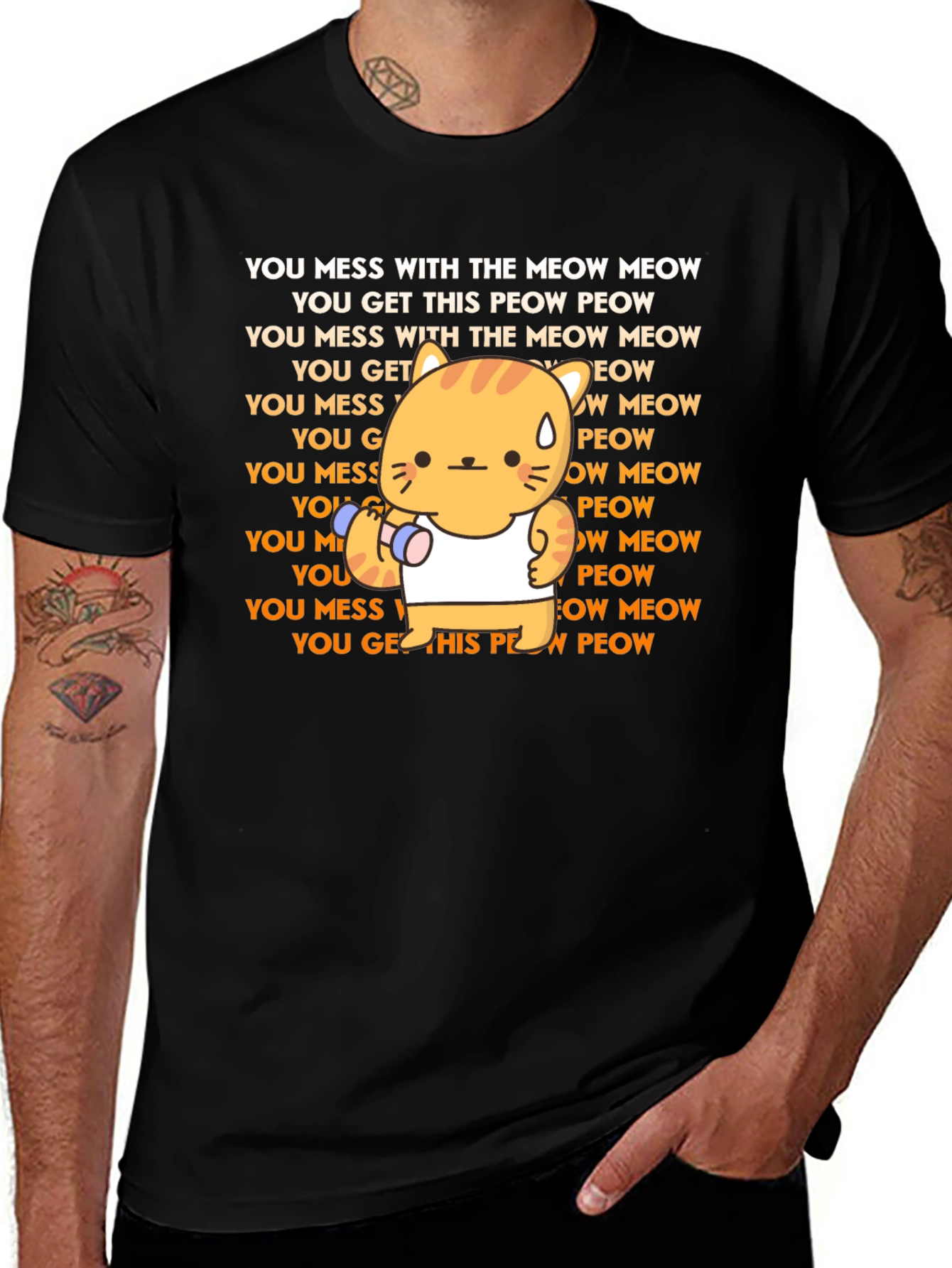 Variant 26 of Meow Peow T-Shirt - Funny Cat Workout Design