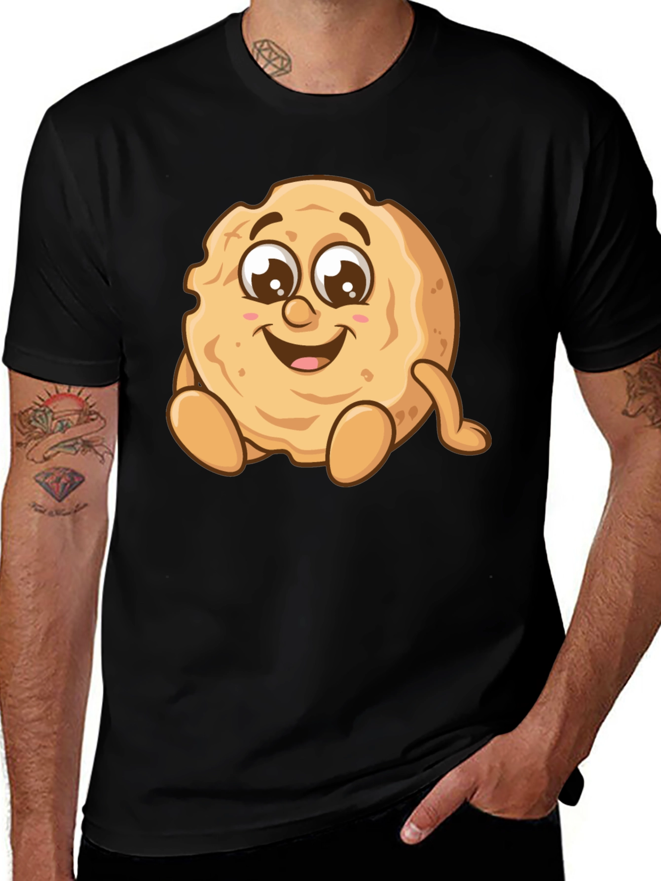 Variant 14 of Funny Cookie Cartoon Graphic Tee - Unisex Black T-Shirt
