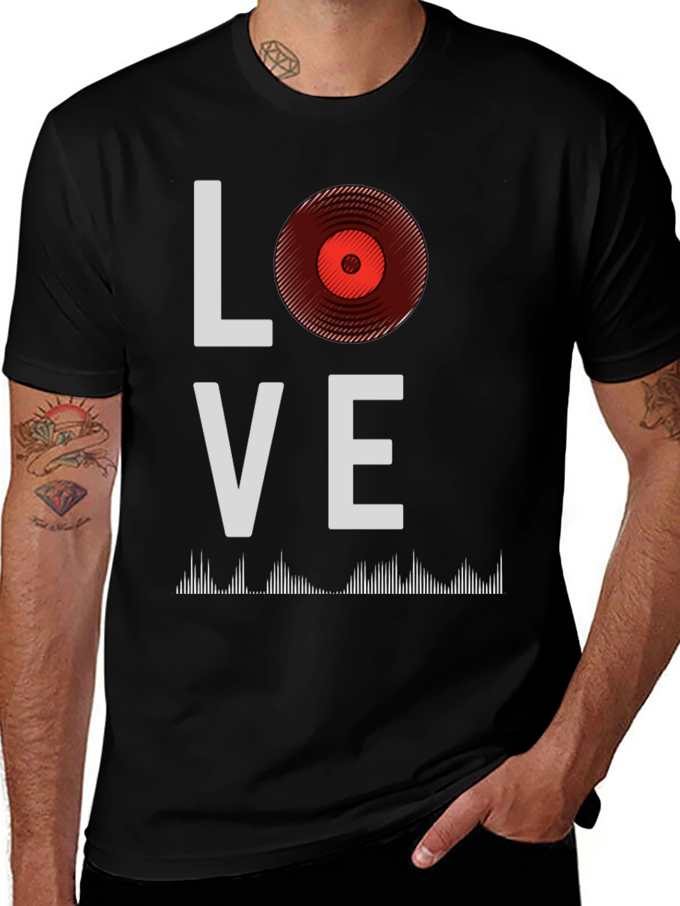 Variant 8 of Love Vinyl Record Graphic Black T-Shirt