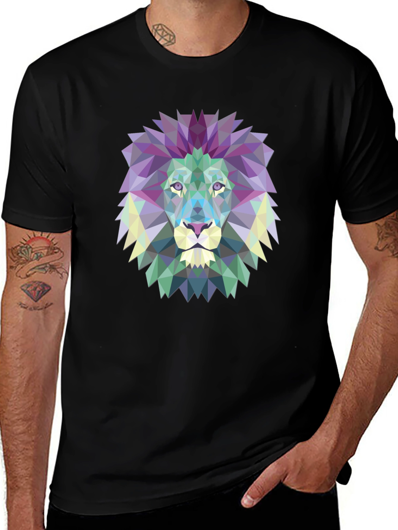 Variant 29 of Geometric Lion Graphic Tee - Black