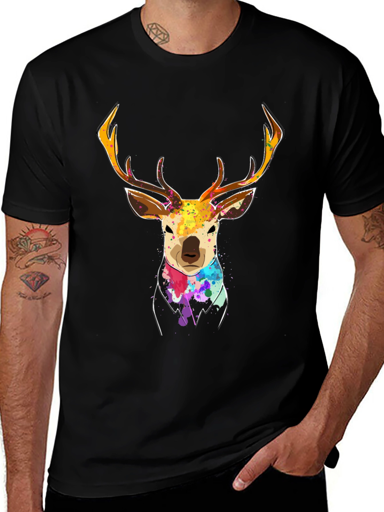 Variant 7 of Watercolor Deer Graphic T-Shirt - Stylish Men's Tee