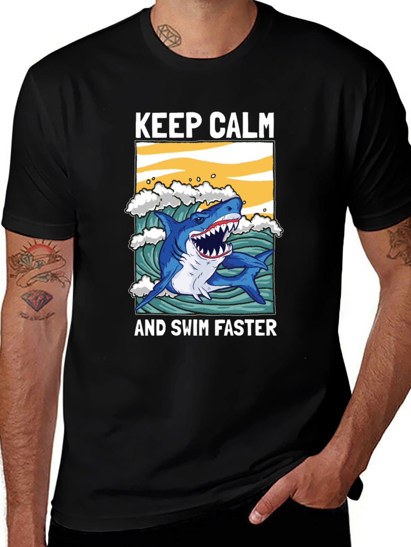 Variant 28 of Keep Calm and Swim Faster Shark Graphic Tee