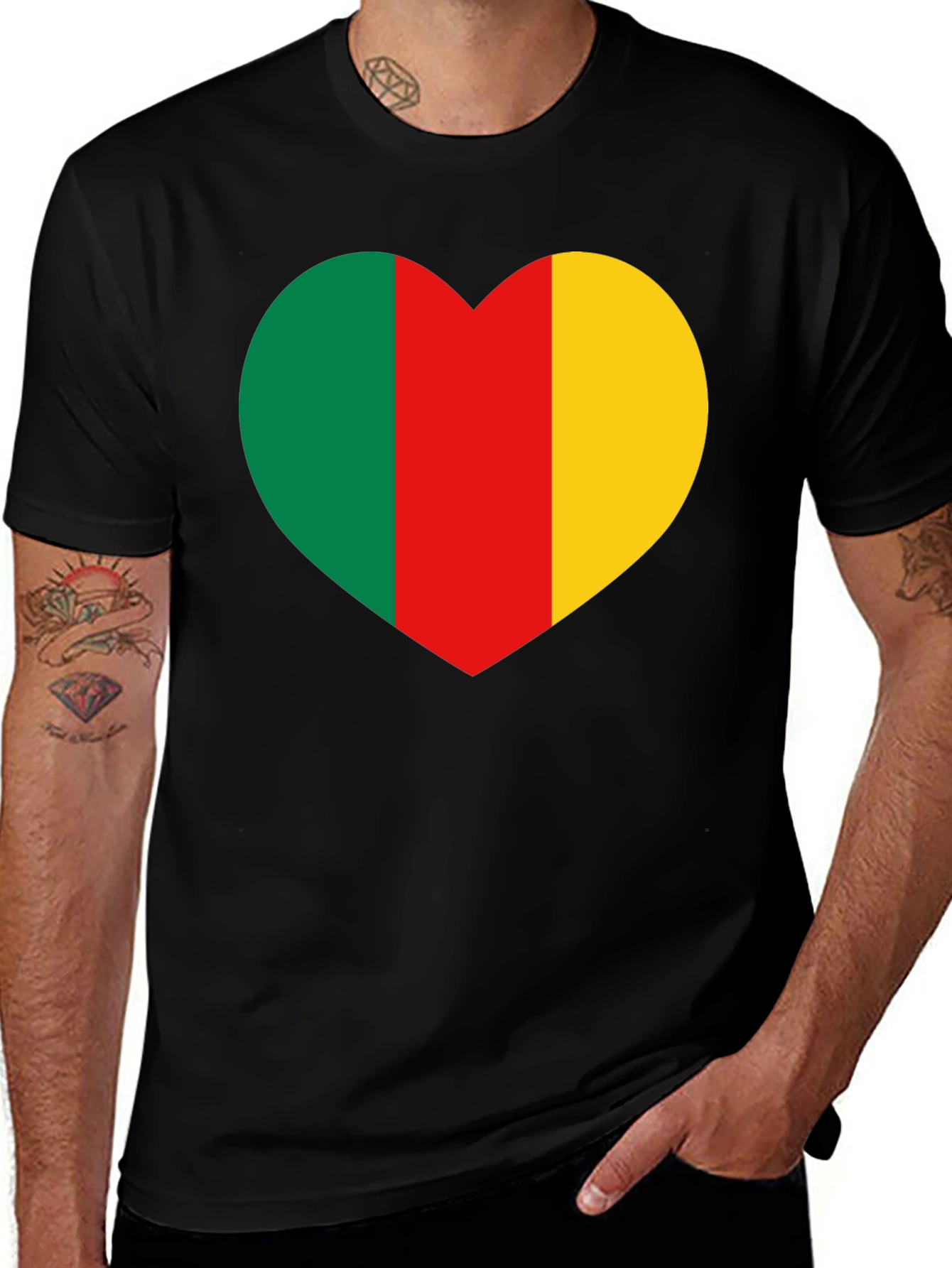 Variant 19 of Cameroon Flag Heart T-Shirt - Black
