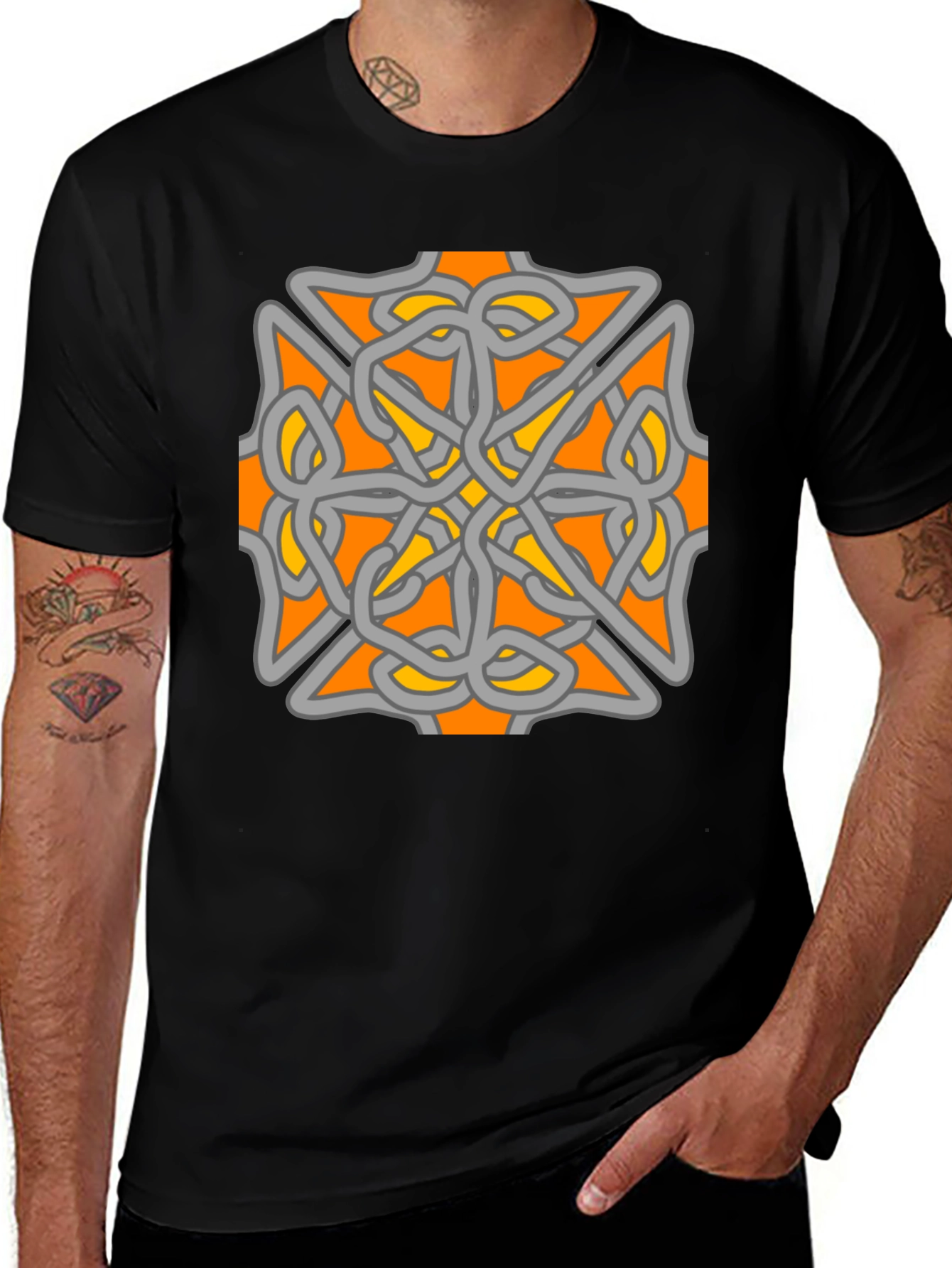 Variant 10 of Celtic Knot Graphic Tee - Black Cotton Blend