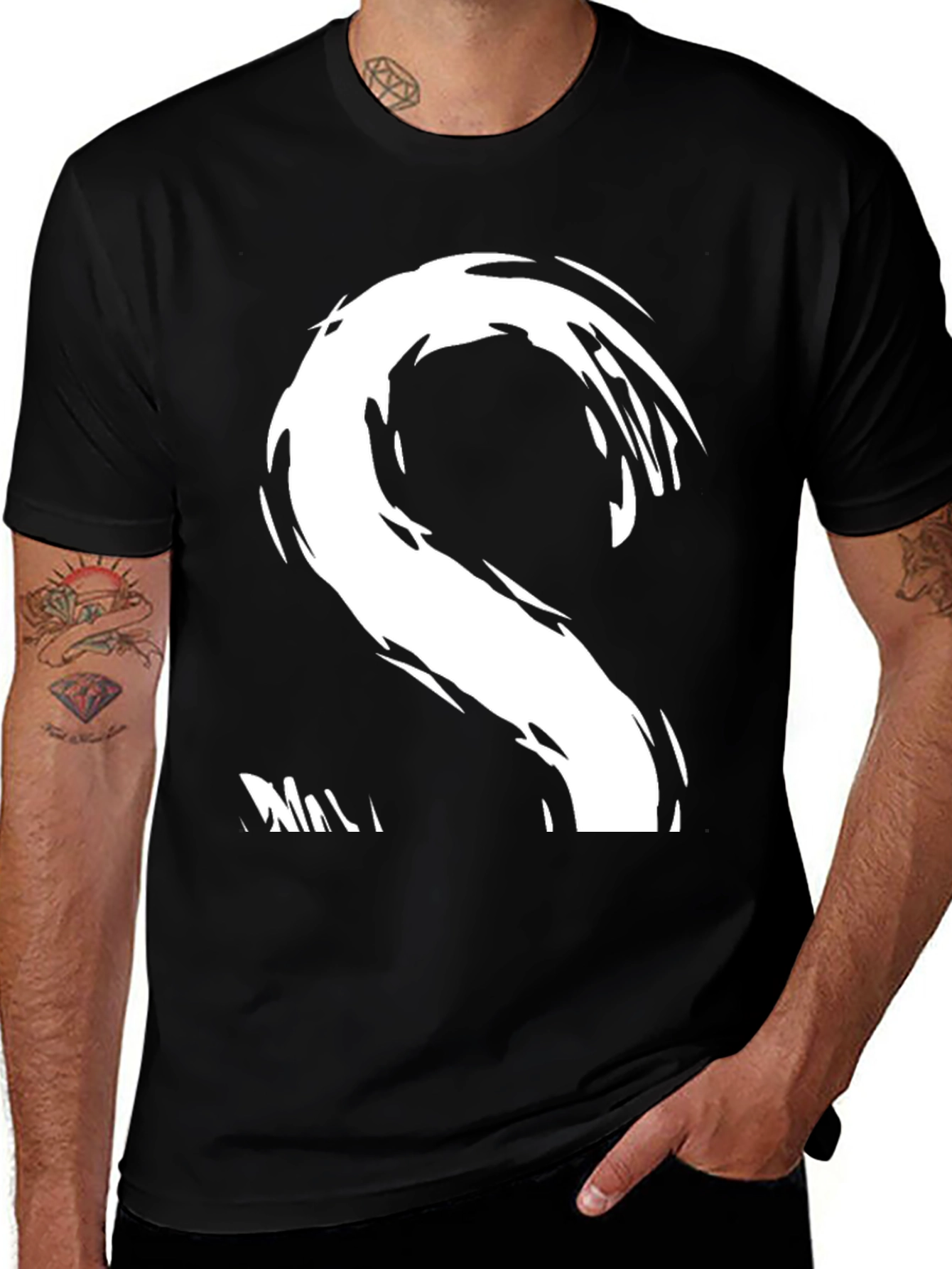 Variant 18 of Abstract Wave Graphic Tee - Stylish Black Cotton Shirt