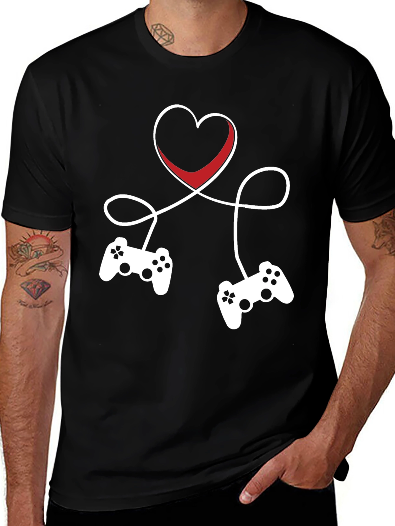 Variant 23 of Gamer Love T-Shirt - Heart Connected Controller Design