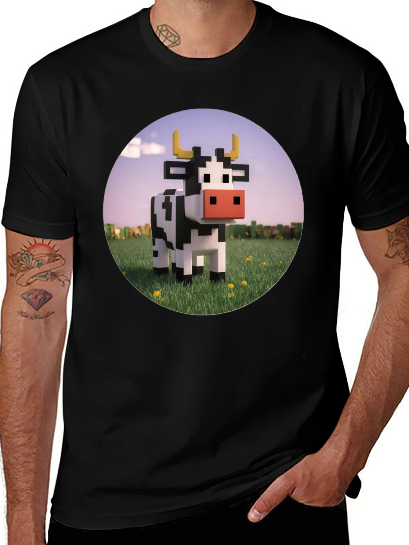 Minecraft Cow Graphic Tee - Black