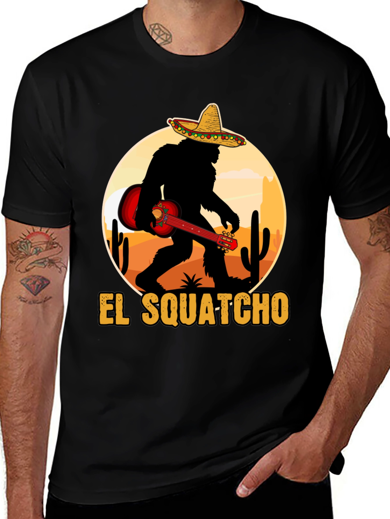 El Squatcho T-Shirt: Bigfoot with Sombrero & Guitar