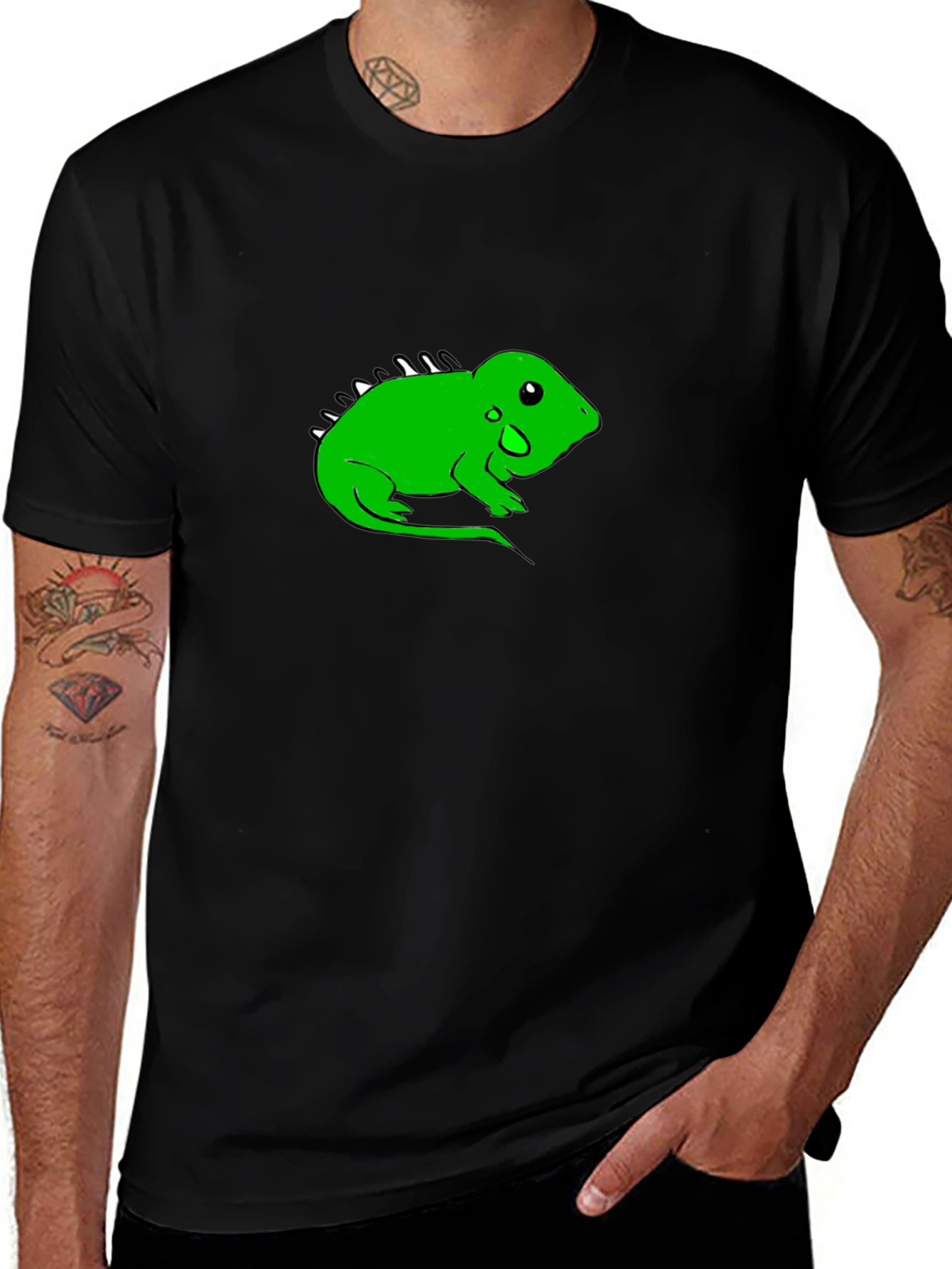 Variant 12 of Black T-Shirt with Green Lizard Graphic