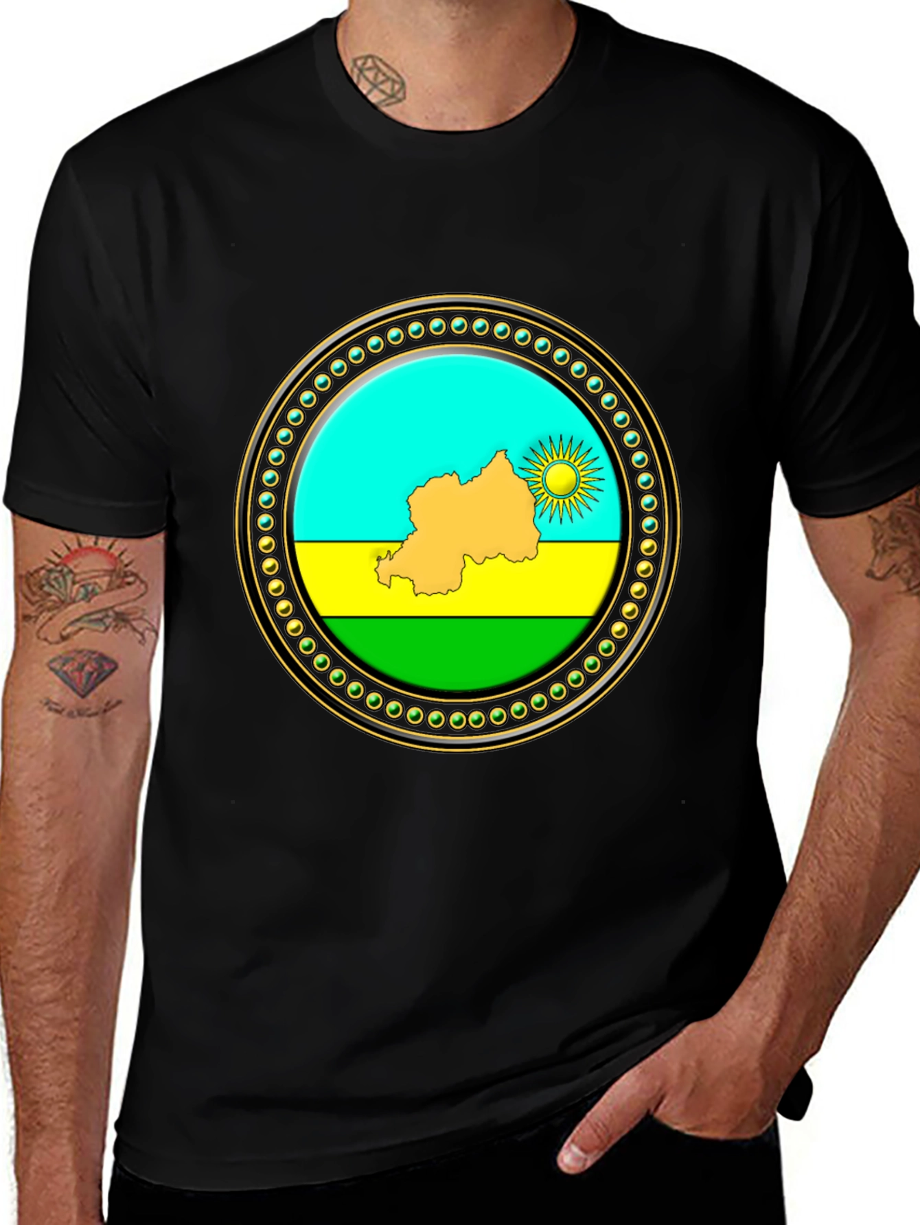 Rwanda Flag Graphic Tee - Black Crew Neck