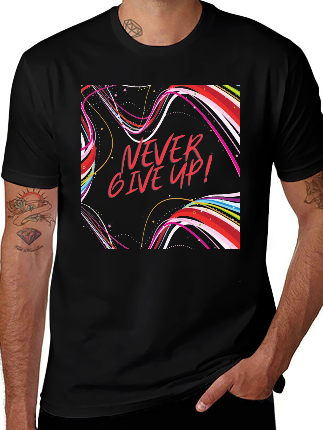 Variant 22 of Never Give Up Graphic T-Shirt Black Cotton
