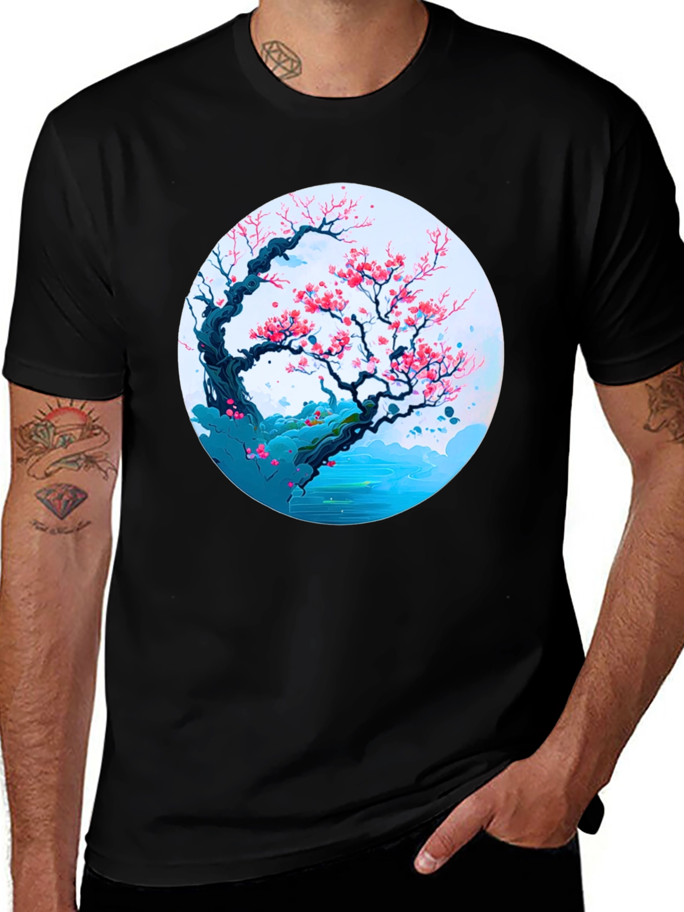 Variant 20 of Cherry Blossom Tree Graphic Tee - Black