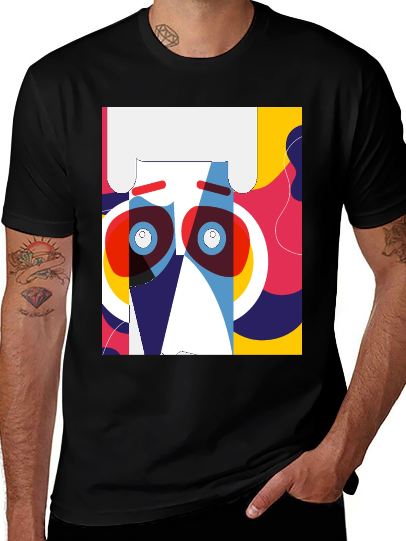 Variant 16 of Abstract Face Graphic Print Crew Neck Tee