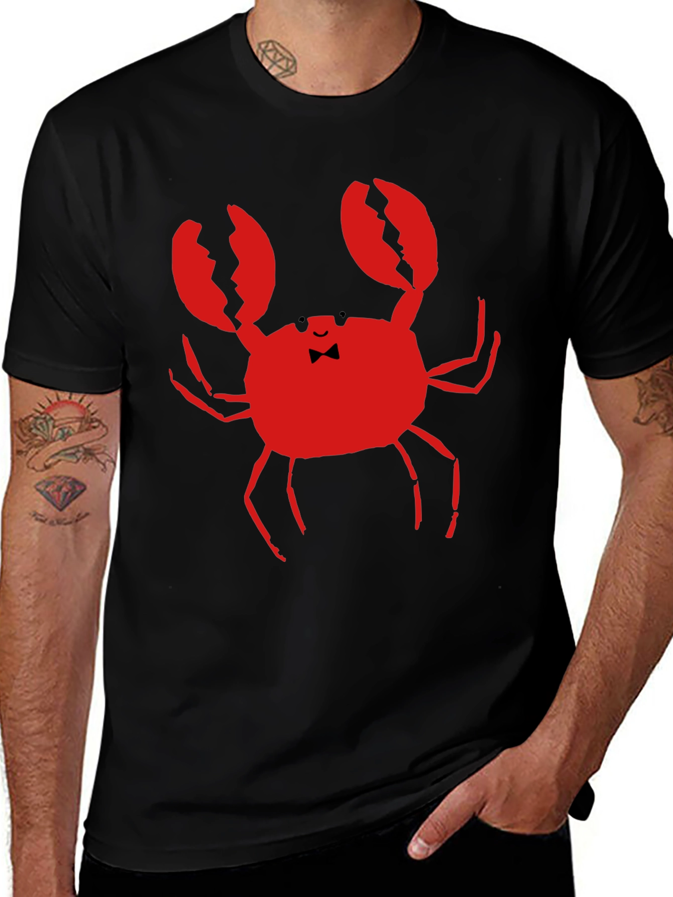 Variant 12 of Crab Bowtie Graphic Tee - Black Cotton T-Shirt
