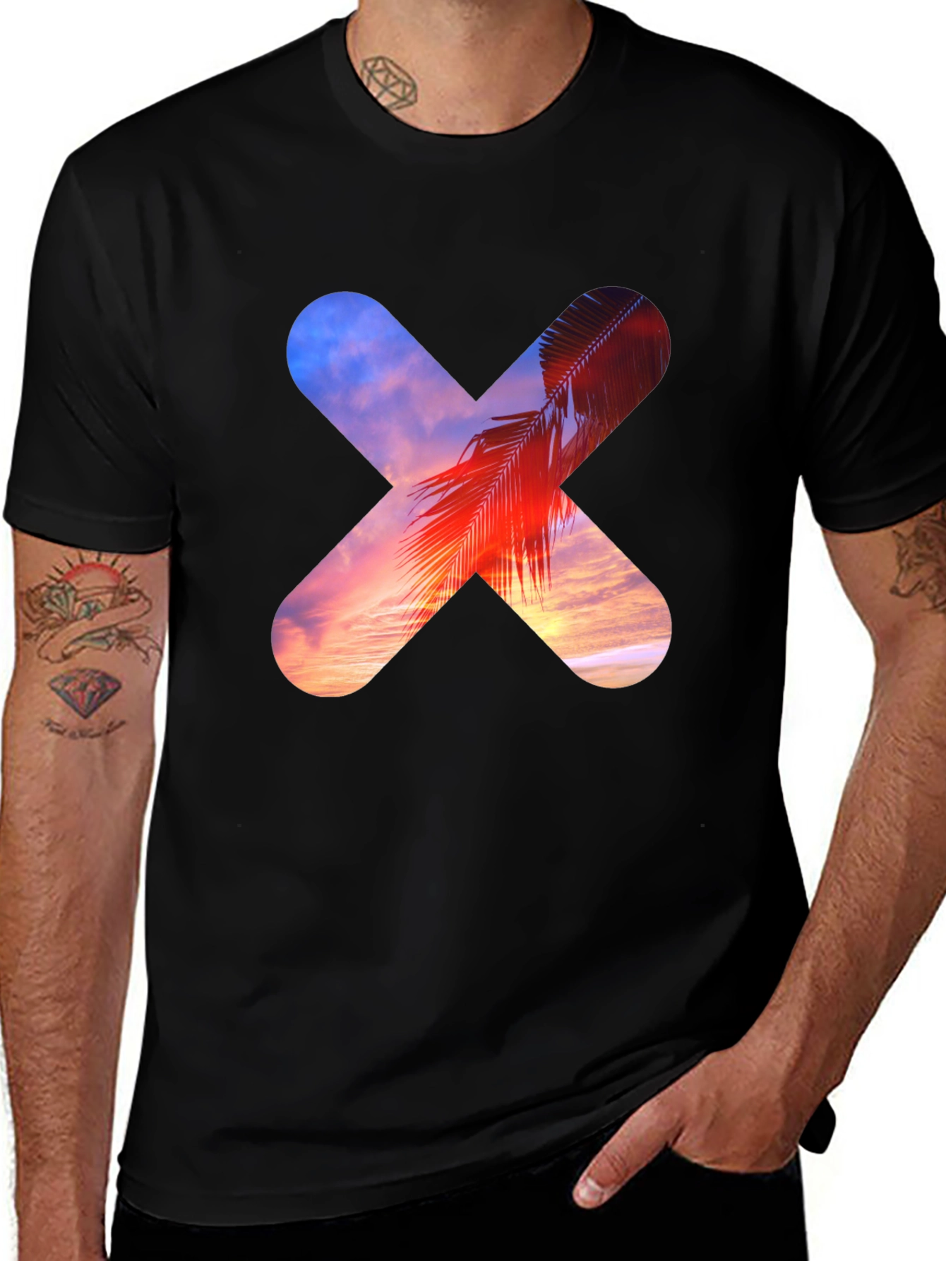 Variant 11 of Sunset Palm Tree Cross Graphic T-Shirt