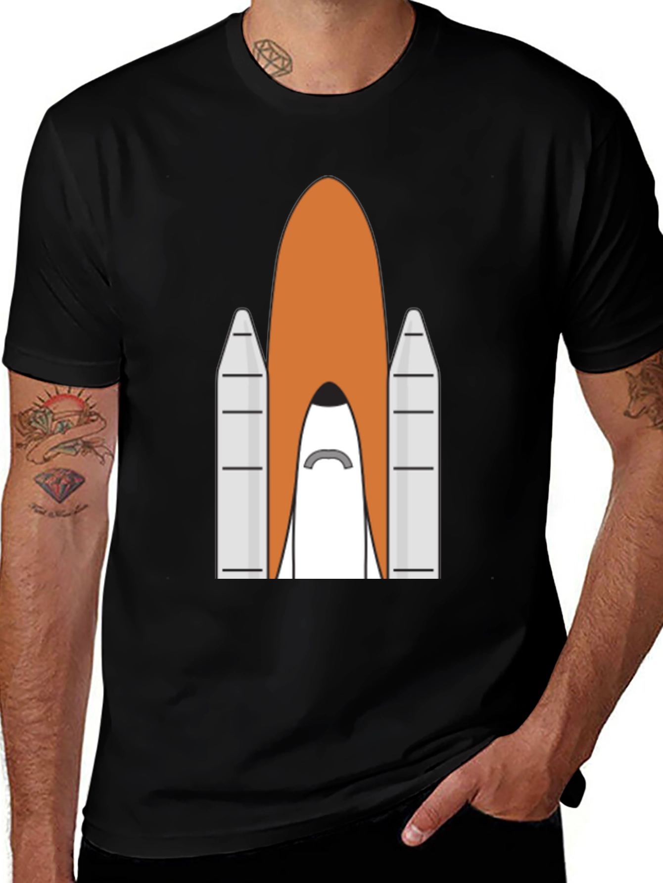 Variant 9 of Space Shuttle Graphic T-Shirt - Black Cotton Blend