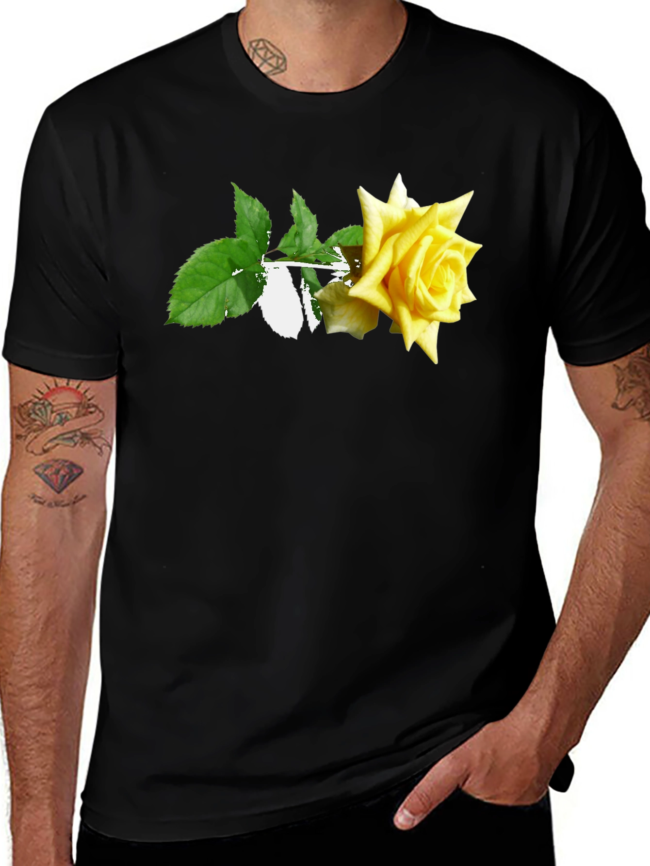 Variant 30 of Black T-Shirt with Yellow Rose Graphic