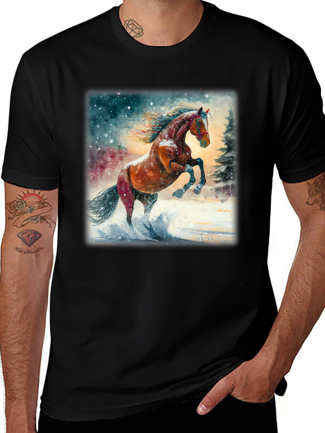 Variant 17 of Winter Horse Graphic Tee - Black Unisex Shirt