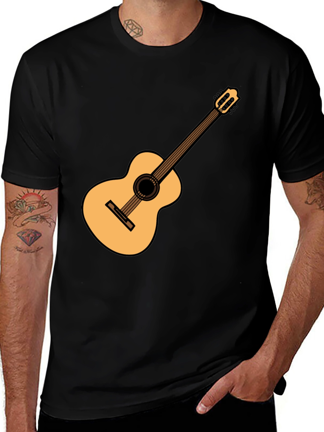 Variant 16 of Guitar Graphic Print Black T-Shirt
