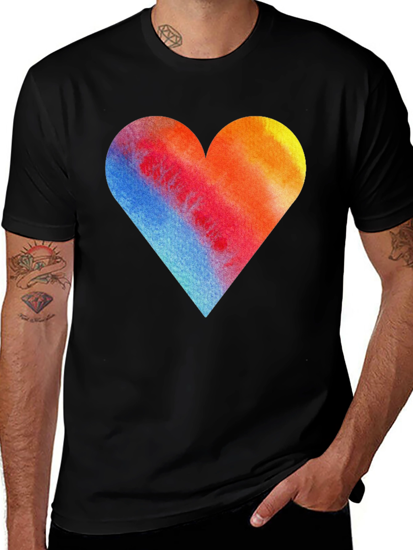 Variant 15 of Watercolor Heart Graphic Tee - Stylish Black T-Shirt