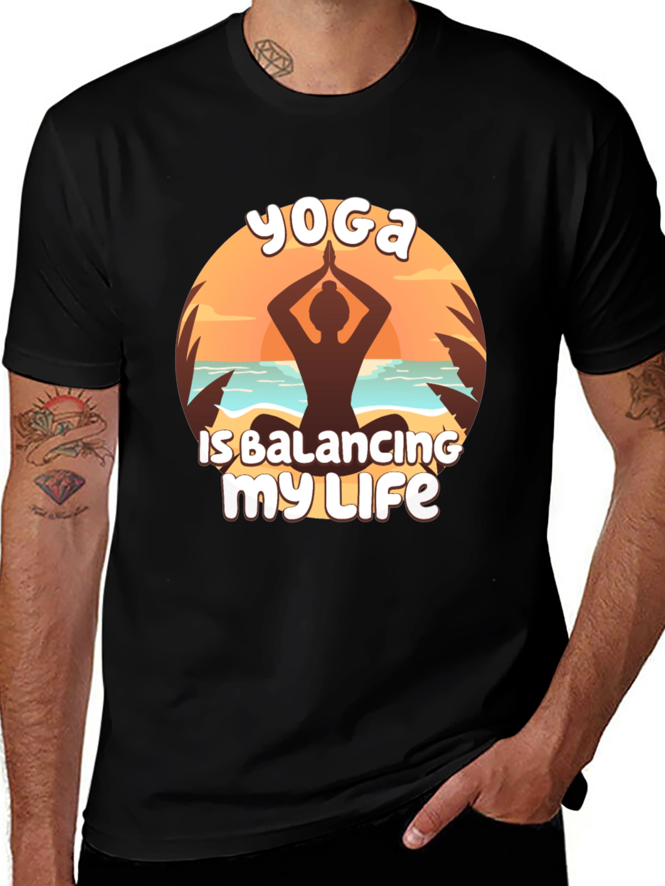 Variant 29 of Yoga Balancing Life Black T-Shirt
