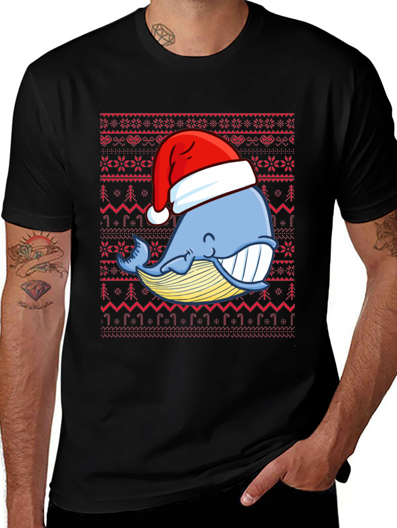 Variant 2 of Christmas Whale Santa Hat Graphic Tee