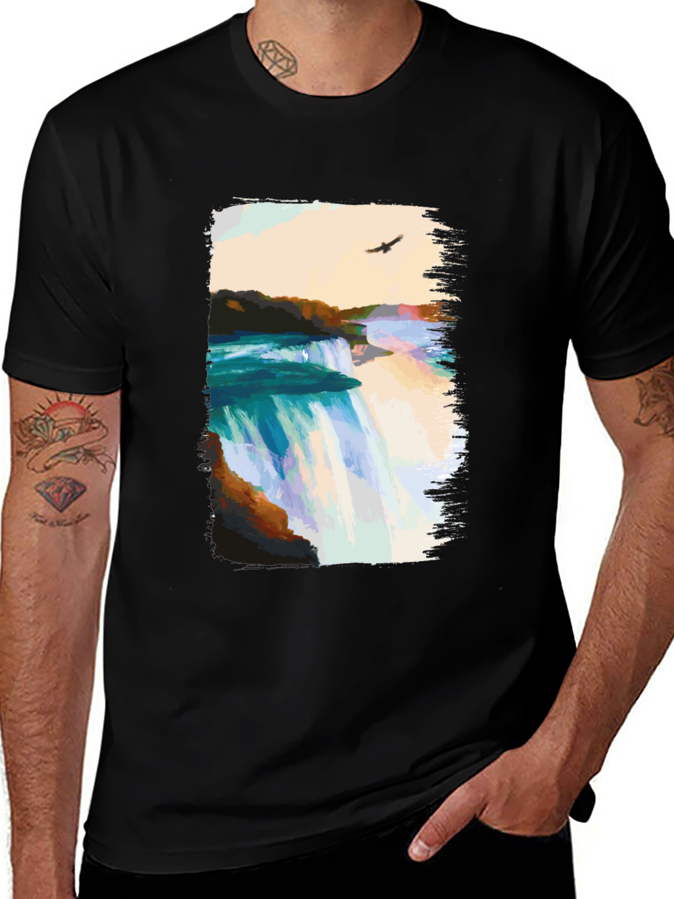 Variant 25 of Waterfall Graphic Print Black T-Shirt