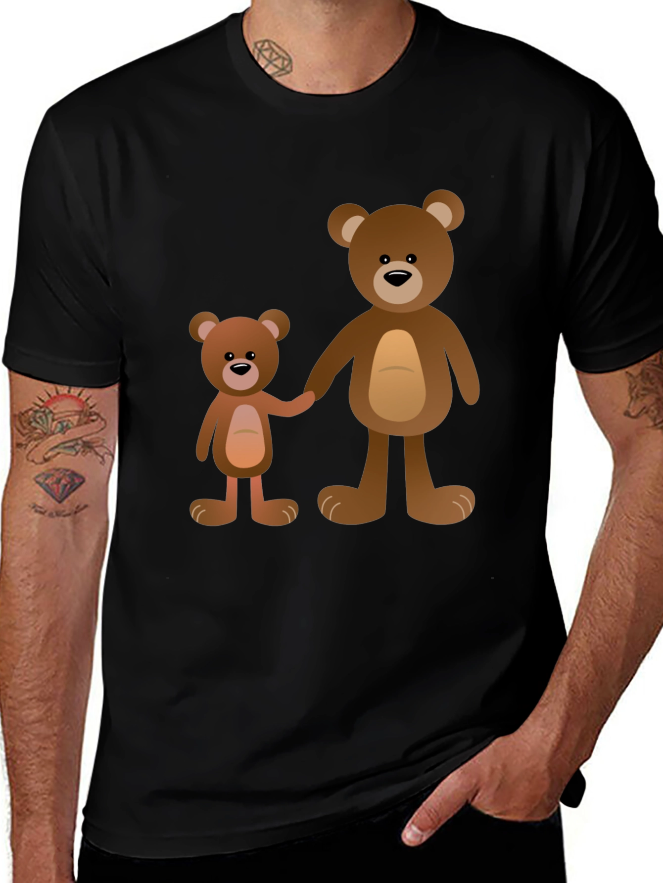 Black Cute Teddy Bear Family Black T-Shirt main image