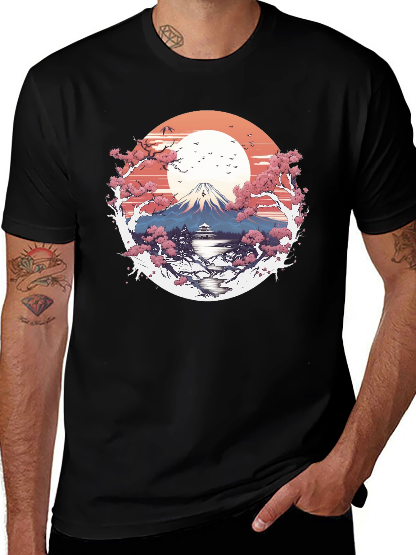 Variant 30 of Mount Fuji Cherry Blossom Graphic Tee - Black