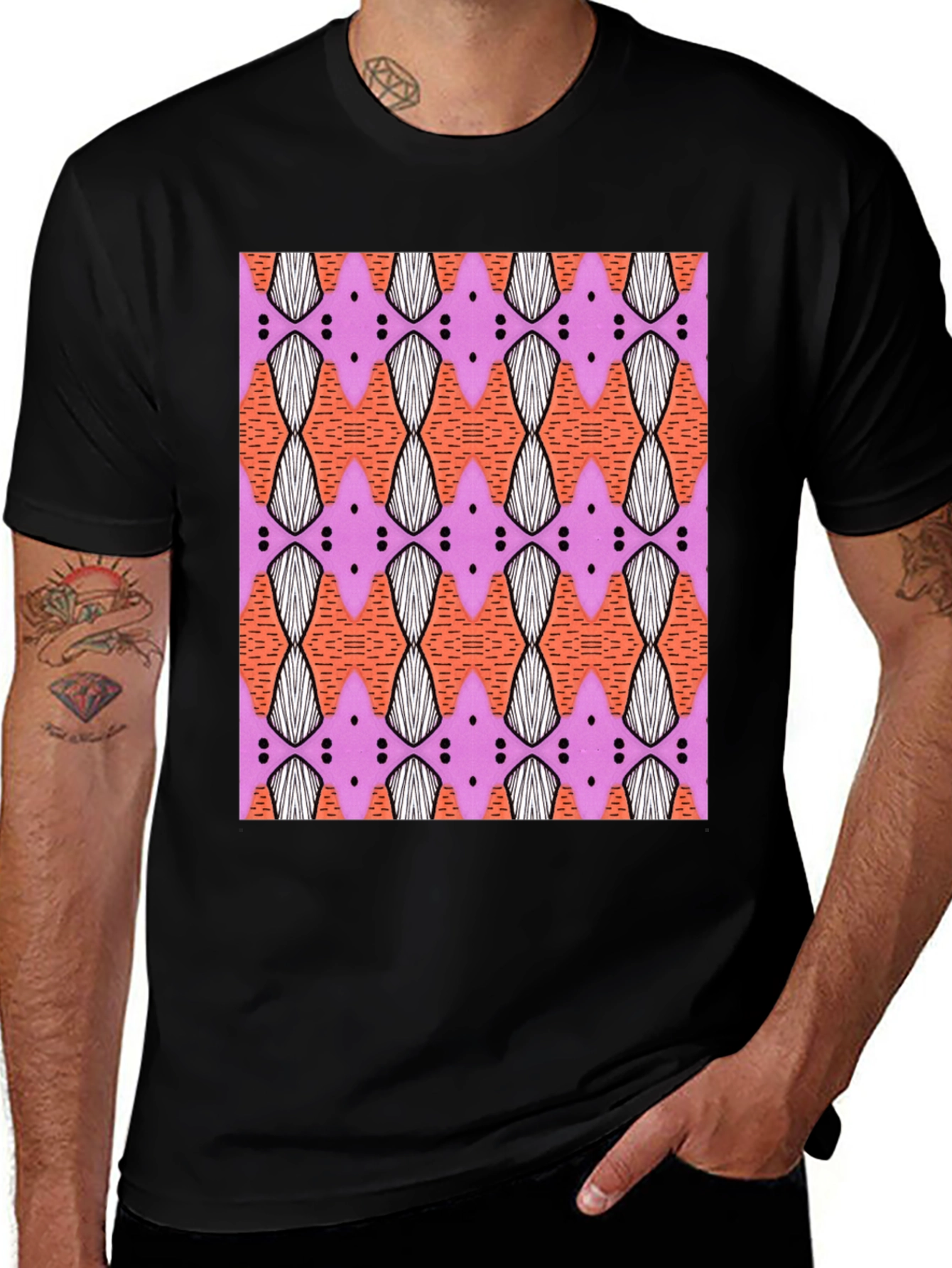 Variant 17 of Patterned Graphic Print Crew Neck Tee